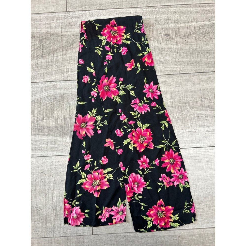 90s Black Pink Floral Skinny Scarf Romantic Neck Wrap Y2K